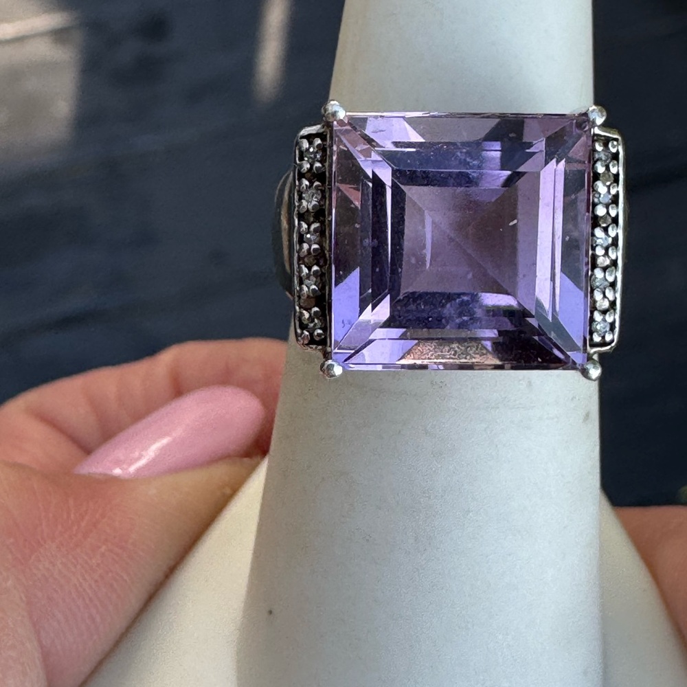 925 Square Cut Amethyst Ring - image 6